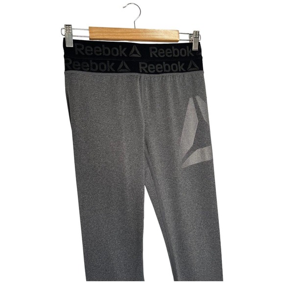 New Reebok Womens Size Small Logo Spell Out Ankle Leggings Heather Gray - Picture 2 of 13